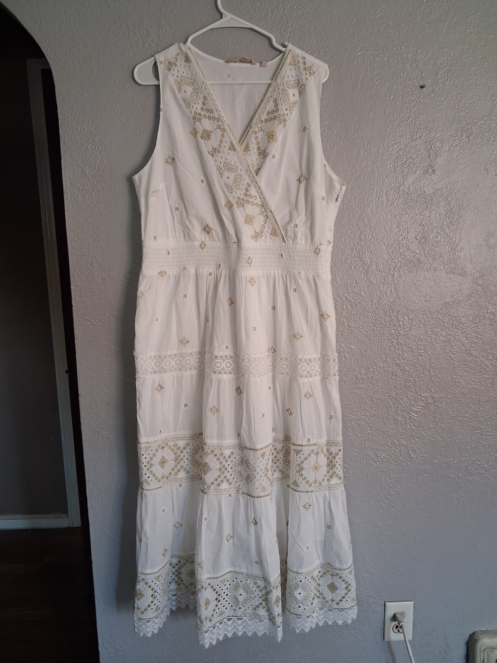 Soft Surroundings Teired Embroidered Midi/Maxi Dress L